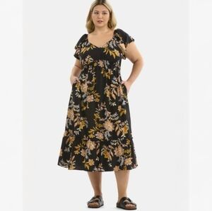 Terra & Sky Floral PLUS Black Dress 3X